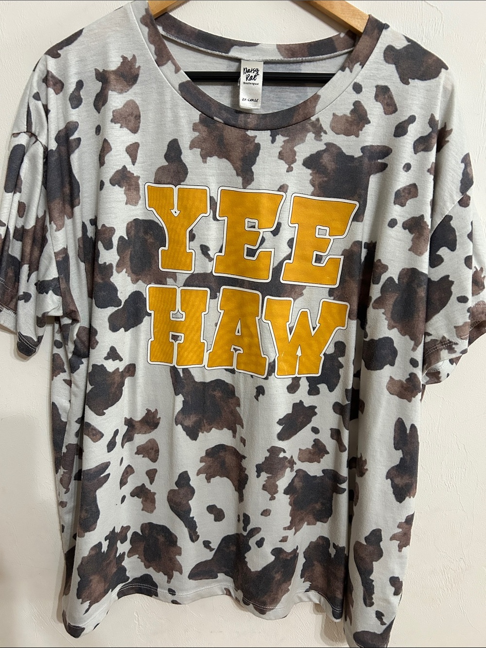 Daisy Rae Tie-Dye Cow Print Tee with Mustard Graphic 2XL